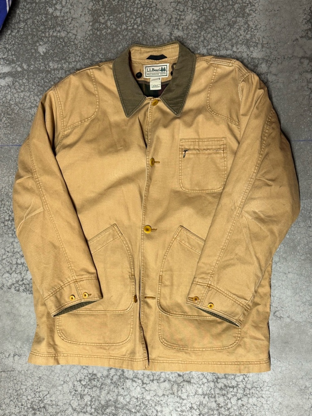 L.L. Bean Tan Canvas Field Jacket with Dark Olive Collar